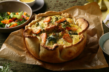 Salmon pie closeup