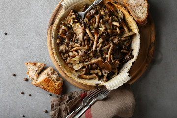 Honey agaric mushrooms in pan