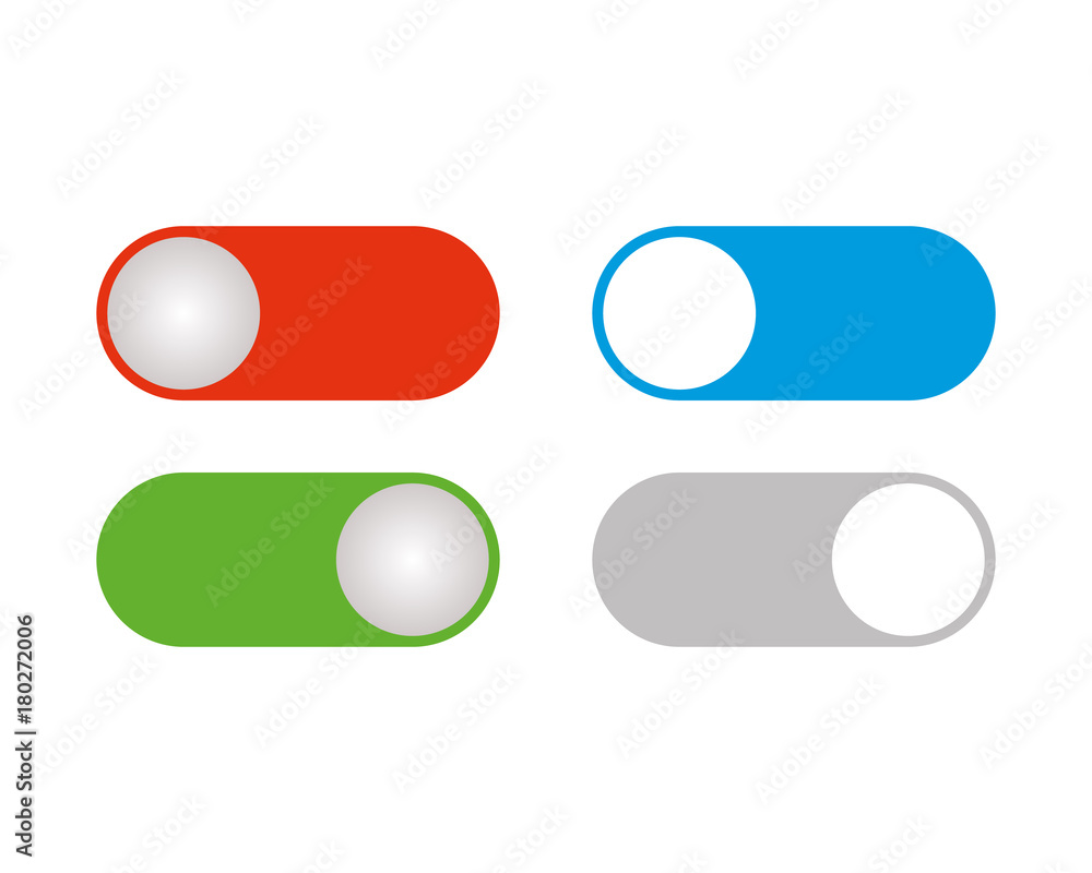 Poster flat simple illustration of buttons isolated on white background. green, blue, gray and red icons on