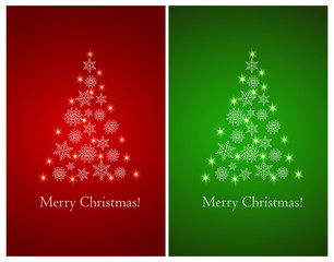 Set of greeting cards with abstract Christmas tree of snowflakes