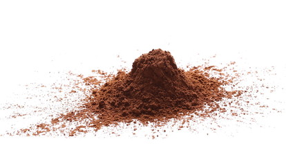 Pile cocoa powder isolated on white background