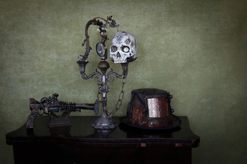 Steampunk teschio tatoo ,lampada a filamento