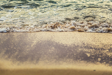 Soft and clean white wave of the sea sand beach on the sandy beach for summer nature background