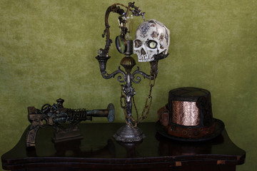 Steampunk teschio tatoo ,lampada a filamento
