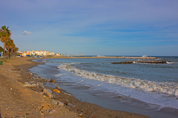 Fototapeta na wymiar Beach. Beautiful Spanish beach. Costa del Sol, Andalusia, Spain.
