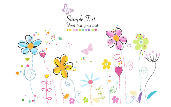 Spring time colorful cute modern doodle flowers illustration background