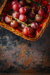Top view of basket filled by grapes