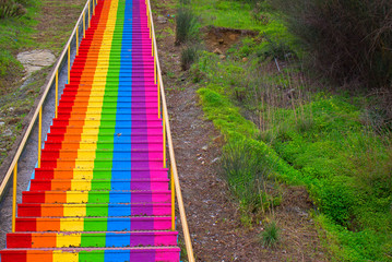 Rainbow. Beautiful rainbow stairs. Costa del Sol, Andalusia, Spain.