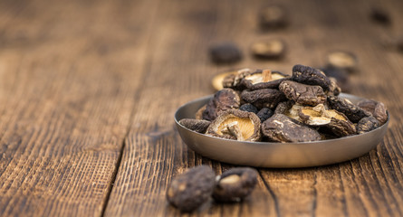 Dried Shiitake mushrooms close-up shot, selective focus
