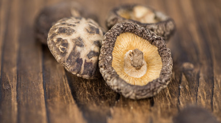 Dried Shiitake mushrooms close-up shot, selective focus
