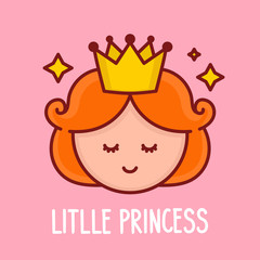Cute funny smiling girl princess face.Vector 