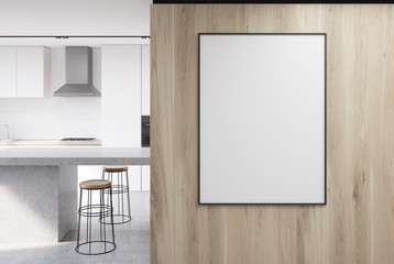 Poster on a wooden kitchen wall