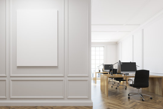White open space office interior, poster