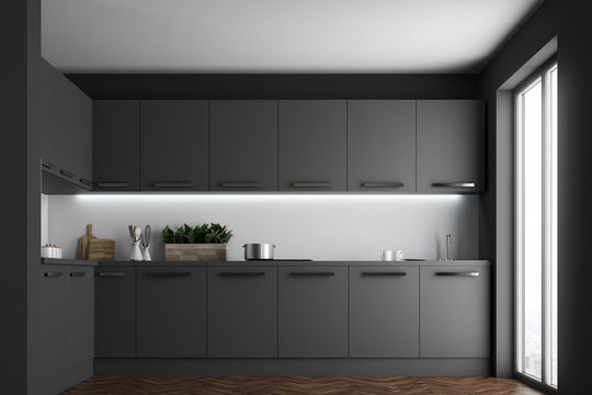 Black kitchen interior