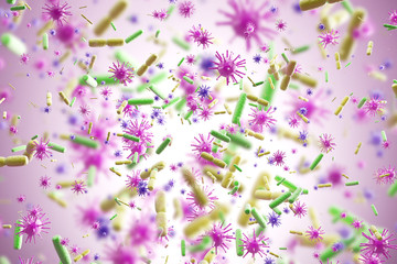 Fototapeta na wymiar Green and pink viruses, pink background
