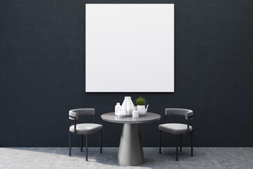 Black wall dining room interior, square poster