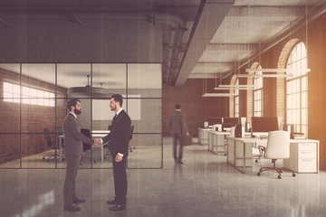 Brick office, arch windows people