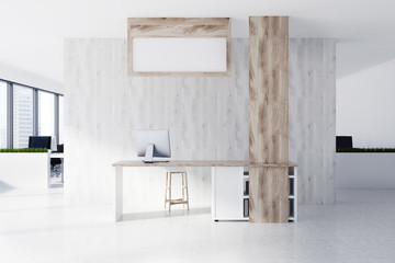 Wooden reception, posters