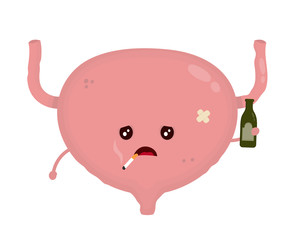 Sad unhealthy sick bladder with bottle 