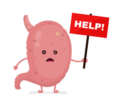 Sad unhealthy sick stomach with nameplate 