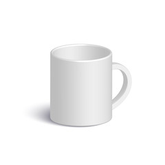 White realistic vector mug. Isolated 3d cup with shadow on white background. Vector template for Mock Up. Vector illustration