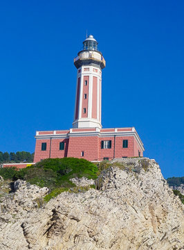 The Lighthouse on the cliff at Punta Carena on the island of Capri, Italy