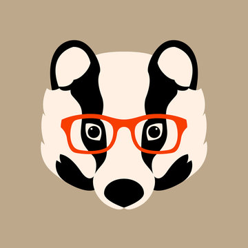 raccoon in glasses vector illustration flat style front