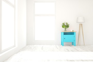 White empty room. Scandinavian interior design. 3D illustration