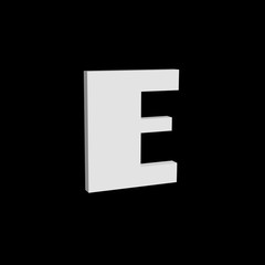3D font, white letter E standing, vector background
