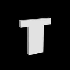 3D font, white letter T standing, vector background