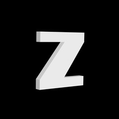3D font, white letter Z standing, vector background