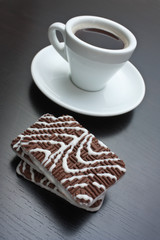 cup of coffee and chocolate chip cookies