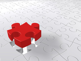 Puzzle Last Piece Coming Down, Jigsaw Concept, White Background