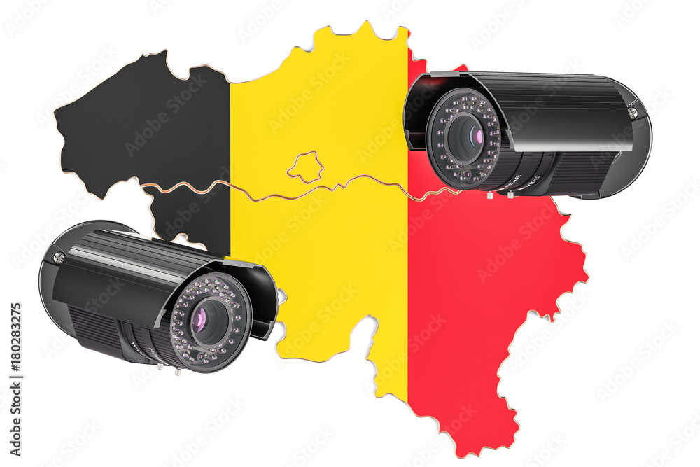 Poster surveillance and security system concept in belgium. 3d rendering