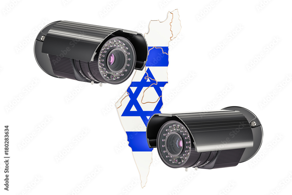Poster surveillance and security system concept in israel. 3d rendering