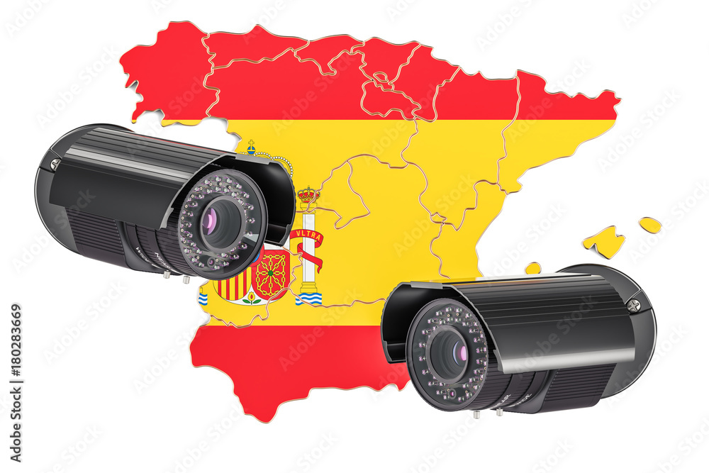 Poster surveillance and security system concept in spain. 3d rendering
