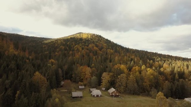 Flying other autumn carpathian mountains near by Vorohta