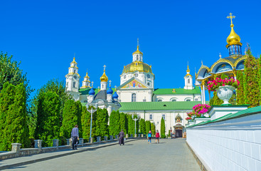 Alley to Dormition Cathedral of Pochaiv Lavra Monastery, Ukraine