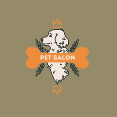 Logo for pet shop, salon, hair salon.Playing card with a cat and a dog. Vector illustration colorful