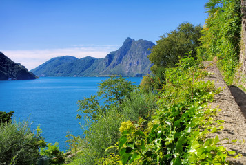 Fototapeta na wymiar Luganersee und Monte San Salvatore, Schweiz - Lake Lugano and Monte San Salvatore