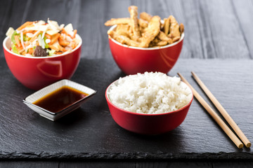 Pork with rice and vegetables