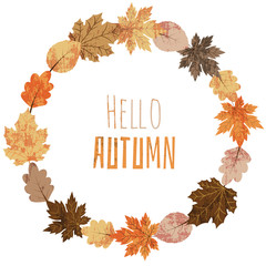 Colorful autumn vector wreath with leaves in brown colors