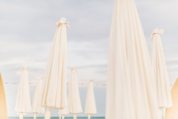 close umbrellas on the hotel beach