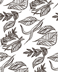 Seamless leaves and leaf pattern. Vector illustration