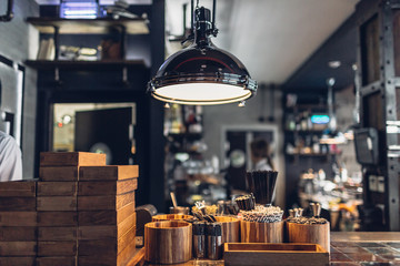 Futuristic Chrome Lamp Above Bar Counter