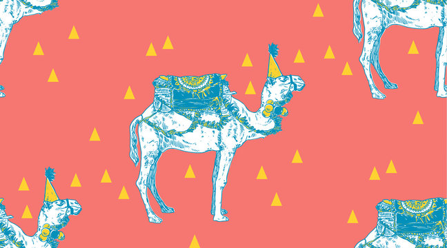 Seamless new year camel pattern. Vector illustration