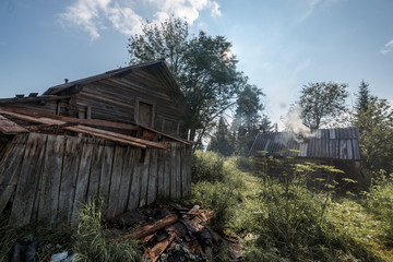 Naklejka premium Russian rustic bath with old traditional village house