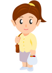 レジ袋を持つ女性