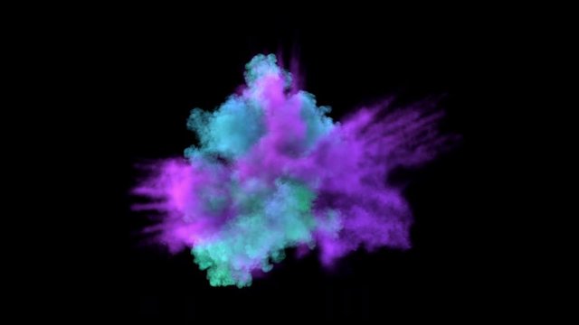 Colored middle size smoke explosion with trails. Separated on pure black background, contains alpha channel.