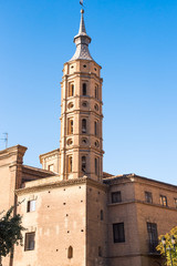 Fototapeta na wymiar Church of Iglesia de San Juan de los Panetes, Zaragoza, Spain. Copy space for text. Vertical.